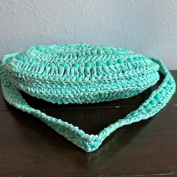 Turquoise Blue The Broadway Raffia Handbag Purse Made in Italy Never Used - Picture 5 of 5